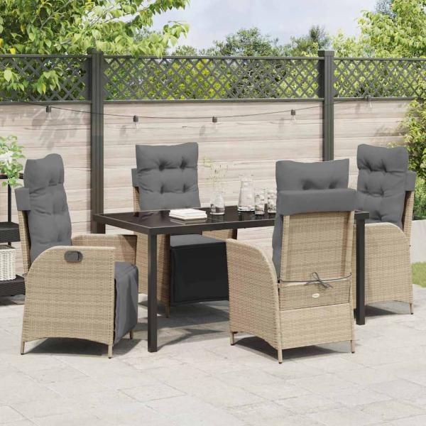 5-teiliges Garten-Ess-Set Beige Poly-Rattan