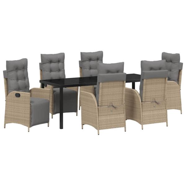Garten Essgruppe 7 stk. Beige Poly-Rattan