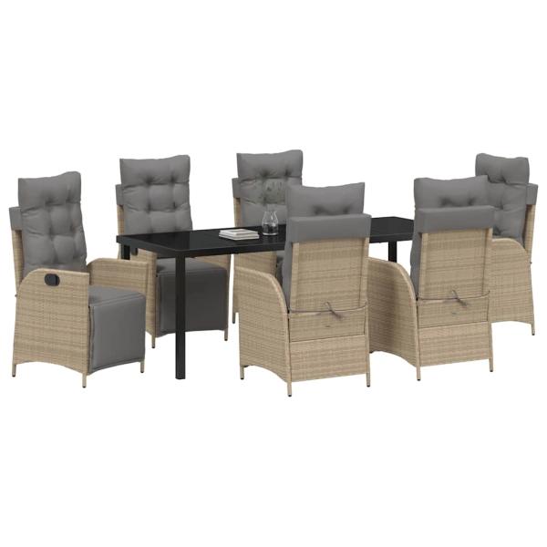 Garten Essgruppe 7 stk. Beige Poly-Rattan