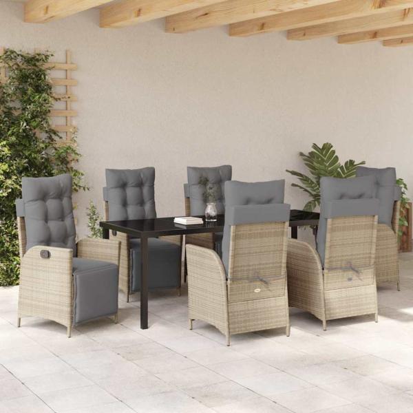 Garten Essgruppe 7 stk. Beige Poly-Rattan