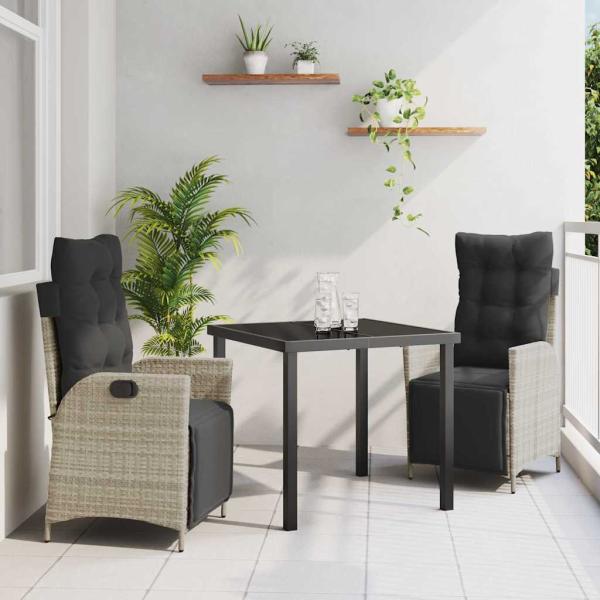 ARDEBO.de - 3-teiliges Garten-Esszimmer-Set Hellgrau Poly-Rattan