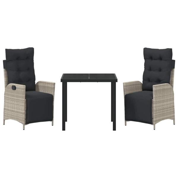 3-teiliges Garten-Esszimmer-Set Hellgrau Poly-Rattan