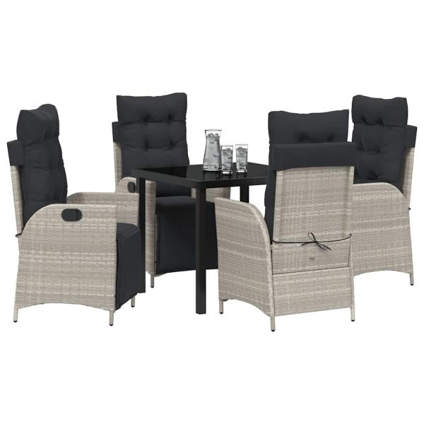 5-teiliges Garten-Esstisch-Set Hellgrau aus Poly-Rattan