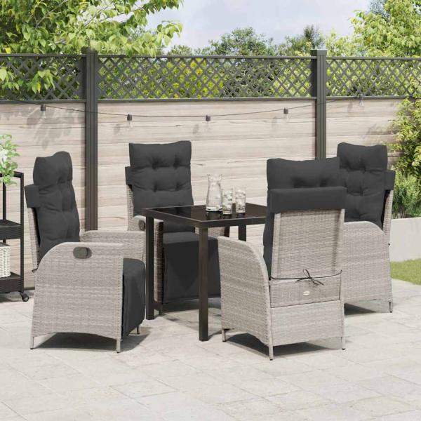 5-teiliges Garten-Esstisch-Set Hellgrau aus Poly-Rattan