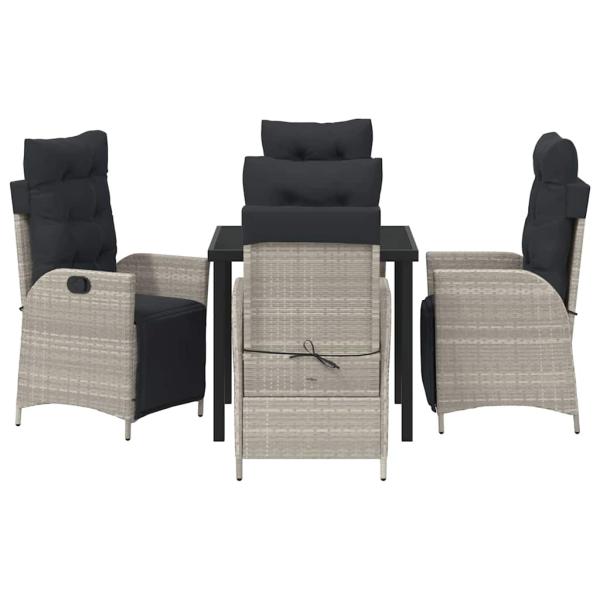 5-teiliges Garten-Esstisch-Set Hellgrau aus Poly-Rattan