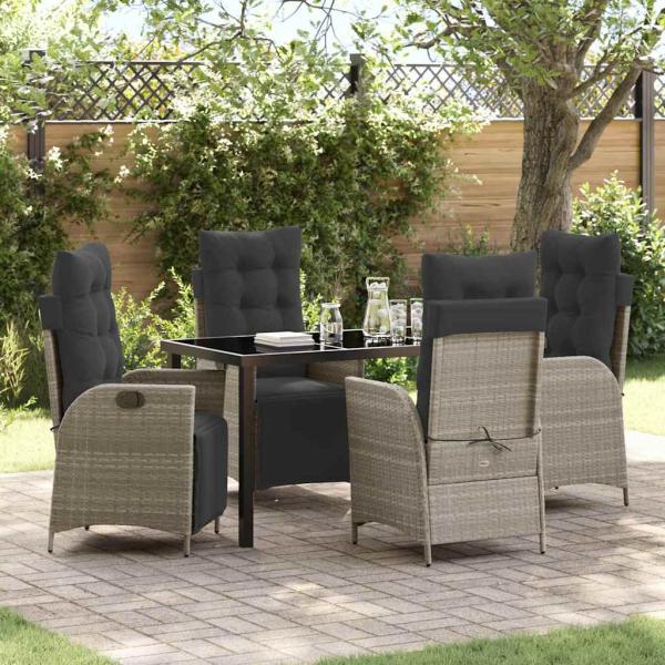 ARDEBO.de - 5-teiliges Garten-Esszimmer-Set Hellgraues Poly-Rattan