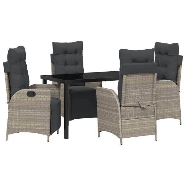 5-teiliges Garten-Esszimmer-Set Hellgraues Poly-Rattan