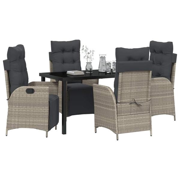 5-teiliges Garten-Esszimmer-Set Hellgraues Poly-Rattan