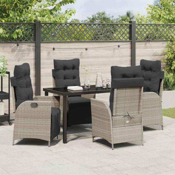 5-teiliges Garten-Esszimmer-Set Hellgraues Poly-Rattan