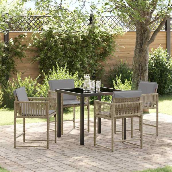 ARDEBO.de - 5-teiliges Garten-Ess-Set mit Kissen Beige Poly Rattan