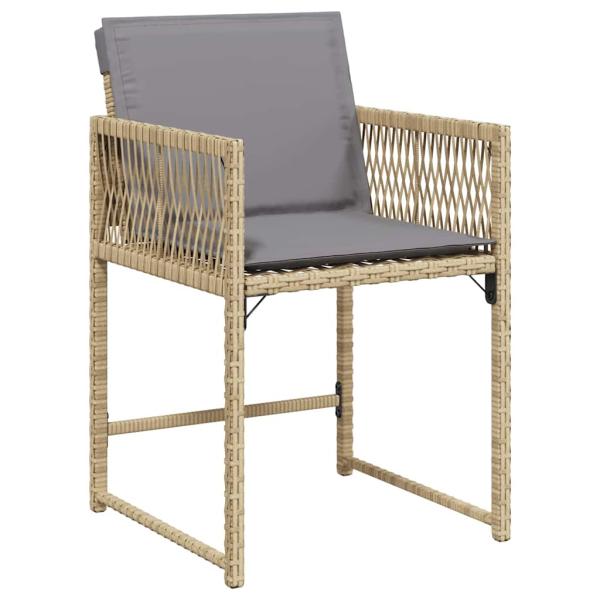 5-teiliges Garten-Ess-Set mit Kissen Beige Poly Rattan