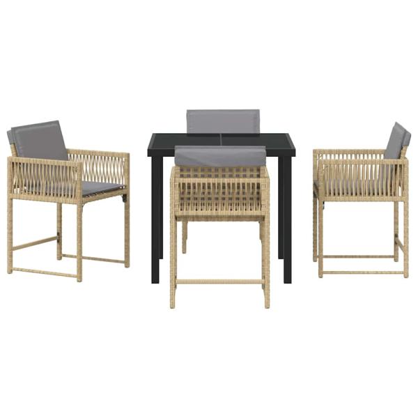 5-teiliges Garten-Ess-Set mit Kissen Beige Poly Rattan