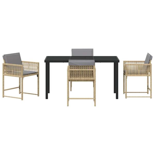 5-teiliges Garten-Ess-Set mit Kissen Beige Poly Rattan
