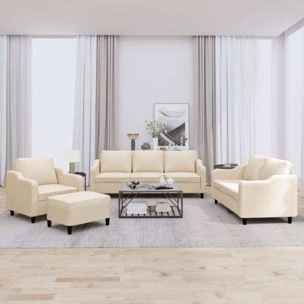 ARDEBO.de - 4-tlg. Sofagarnitur mit Kissen Creme Stoff