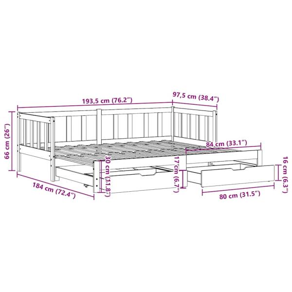 Tagesbett Ausziehbar mit Schubladen ohne Matratze Weiß 90x190cm