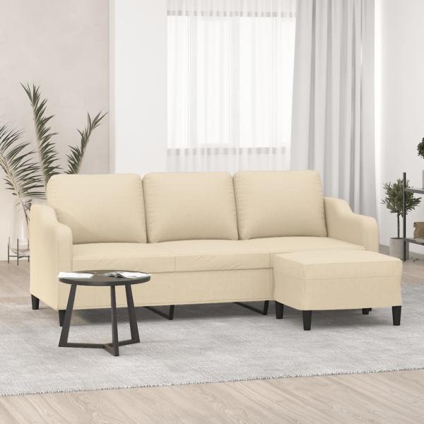 ARDEBO.de - 3-Sitzer-Sofa mit Hocker Creme 180 cm Stoff