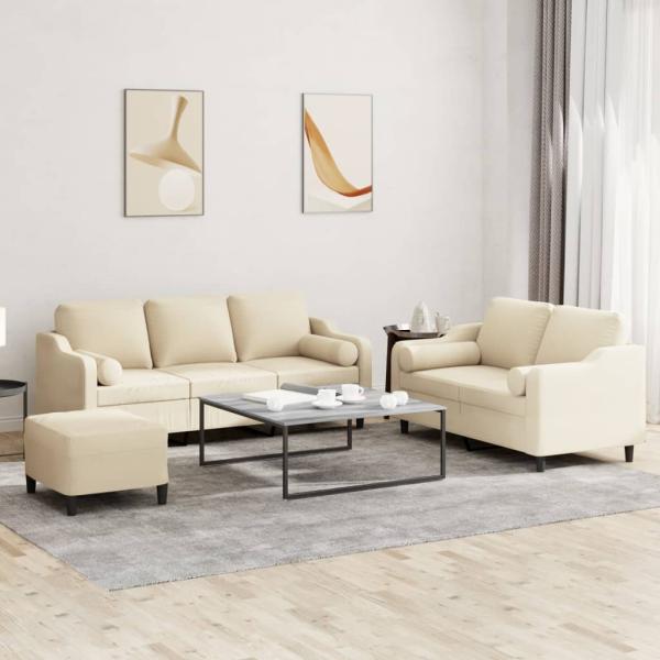 ARDEBO.de - 3-tlg. Sofagarnitur mit Kissen Creme Stoff