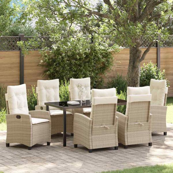 ARDEBO.de - 7-teiliges Garten-Esszimmer-Set mit Kissen Beiges Poly-Rattan