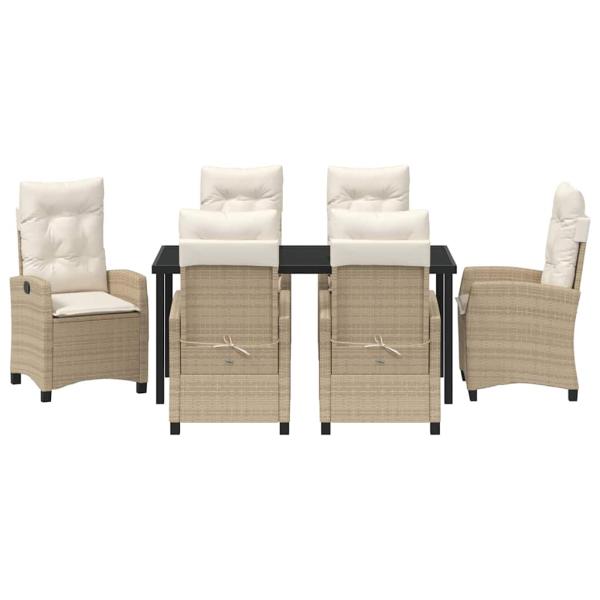 7-teiliges Garten-Esszimmer-Set mit Kissen Beiges Poly-Rattan