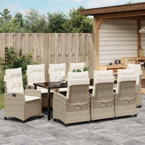 Garten Essgruppe mit Kissen 9 pcs Beige Poly-Rattan