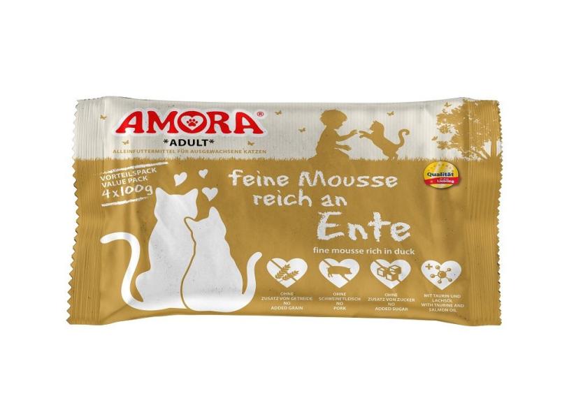ARDEBO.de AMORA Cat PB Flowpack feine Mousse reich an Ente 4x100g