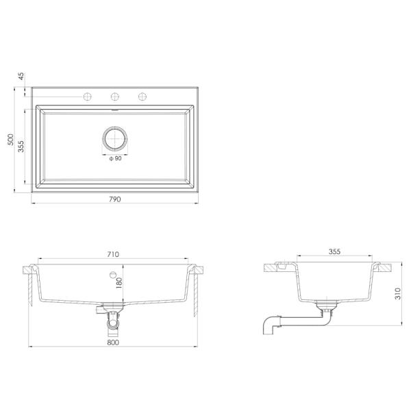 Küchenspüle Beige 790x500x193 mm Granit