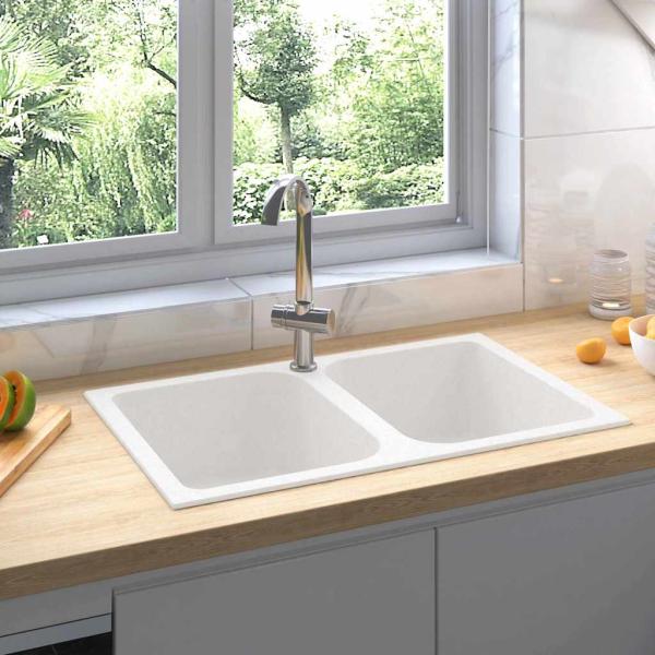 ARDEBO.de - Küchenspüle Weiß 760x480x184 mm Granit