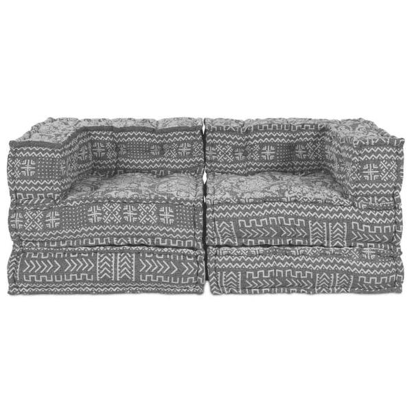 2-Sitzer Modularer Pouffe Sofa Umwandelbar Hellgrau Stoff