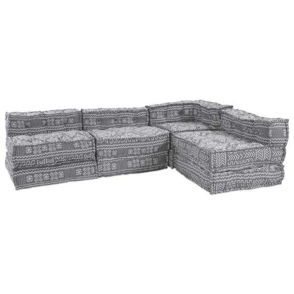 ARDEBO.de - 4-Sitzer Modul-Pouffe Sofa Umbaubar Hellgrau Stoff