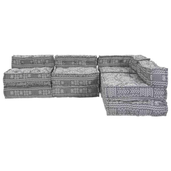 4-Sitzer Modul-Pouffe Sofa Umbaubar Hellgrau Stoff