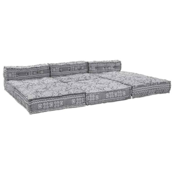 4-Sitzer Modularer Pouf Sofa Umwandelbar in Hellgrau