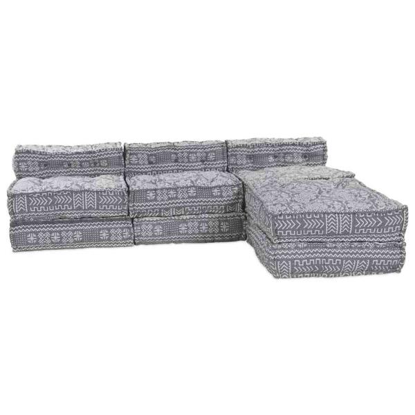 4-Sitzer Modularer Pouf Sofa Umwandelbar in Hellgrau