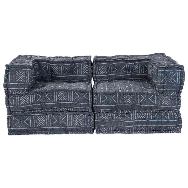 2-Sitzer Modul Pouffe Sofa Umwandelbar Indigo Stoff