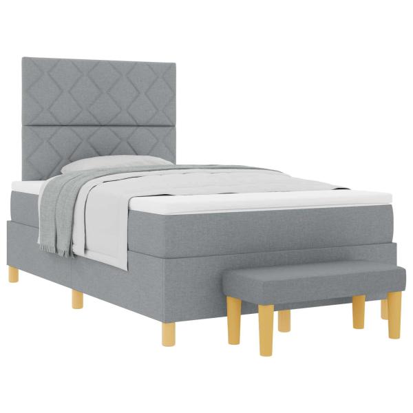 Boxspringbett mit Matratze & Bank Hellgrau 120x190 cm Stoff