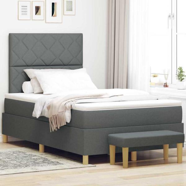 ARDEBO.de - Boxspringbett mit Matratze & Bank Dunkelgrau 120x190 cm Stoff