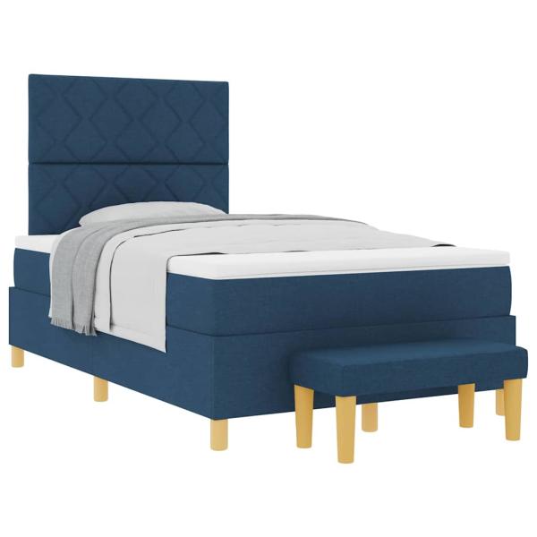 Boxspringbett mit Matratze & Bank Blau 120x190 cm Stoff