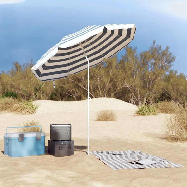 Strandparasol mit Metallstange Blau & Weiß 161x193 cm Polyester