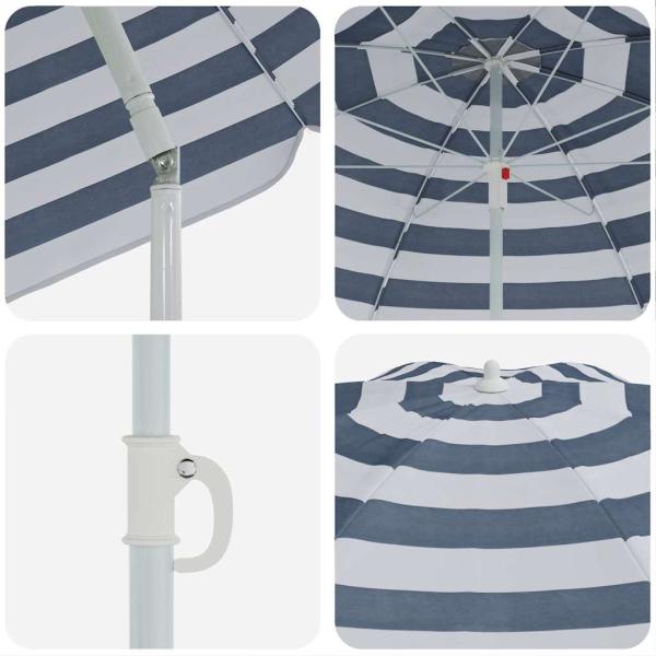 Strandparasol mit Metallstange Blau & Weiß 161x193 cm Polyester