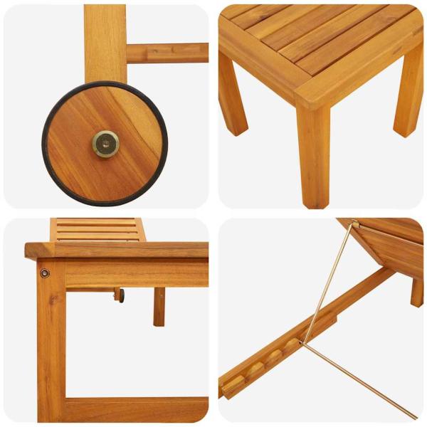 Sonnenliege mit Tisch aus massivem Akazienholz