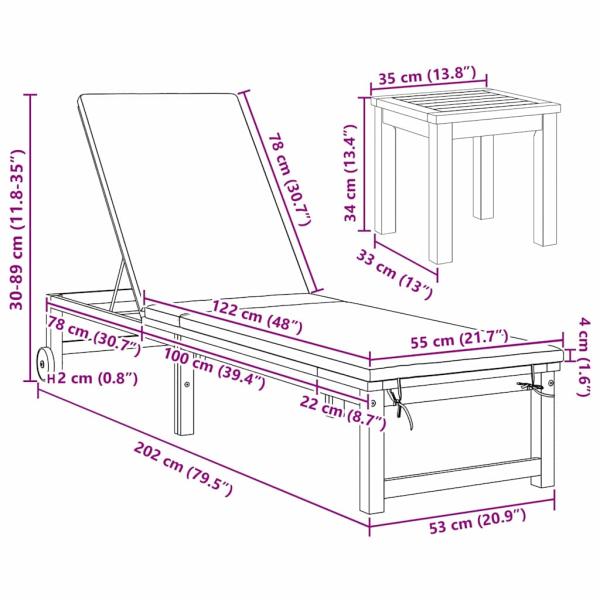 Sonnenliege mit Tisch aus massivem Akazienholz