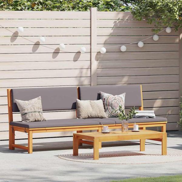 ARDEBO.de - Sonnenliege Grau mit natürlichem Holz Solides Holz mit Stoffkissen