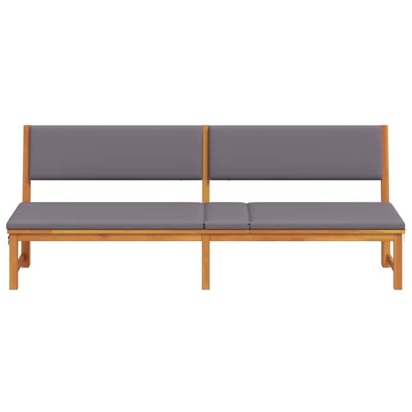 Sonnenliege Grau mit natürlichem Holz Solides Holz mit Stoffkissen