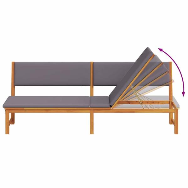 Sonnenliege Grau mit natürlichem Holz Solides Holz mit Stoffkissen