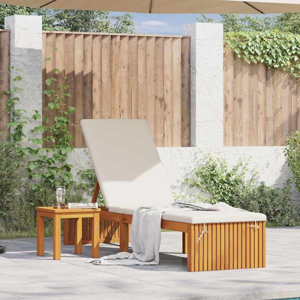 ARDEBO.de - Gepolsterte Sonnenliege Hellbraun und Creme Massivholz und Polyester