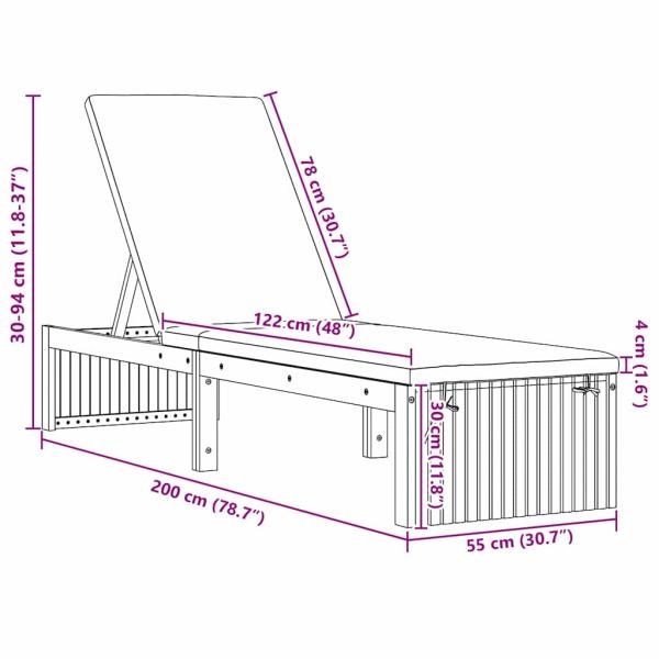 Sonnenliege mit Kissen Grau, Braun Massivholz, Polyesterkissen