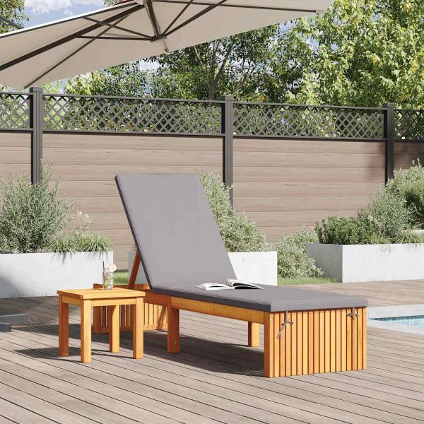 Sonnenliege mit Kissen Grau, Braun Massivholz, Polyesterkissen