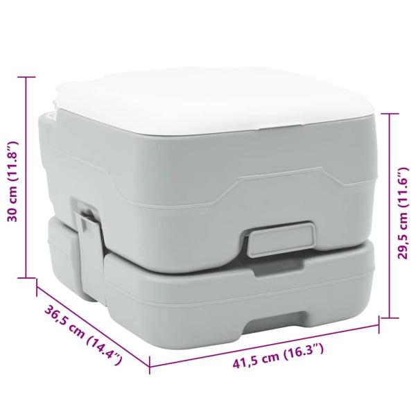 Tragbare Camping-Toilette Grau mit 10L Frischwassertank und 10L Abwassertank