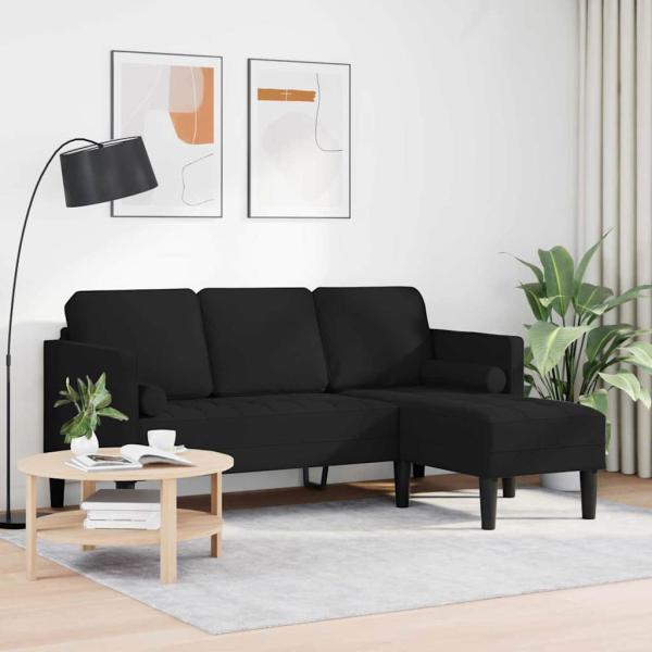 3-Sitzer L-förmiges Sofa Schwarz 160 cm Stoff