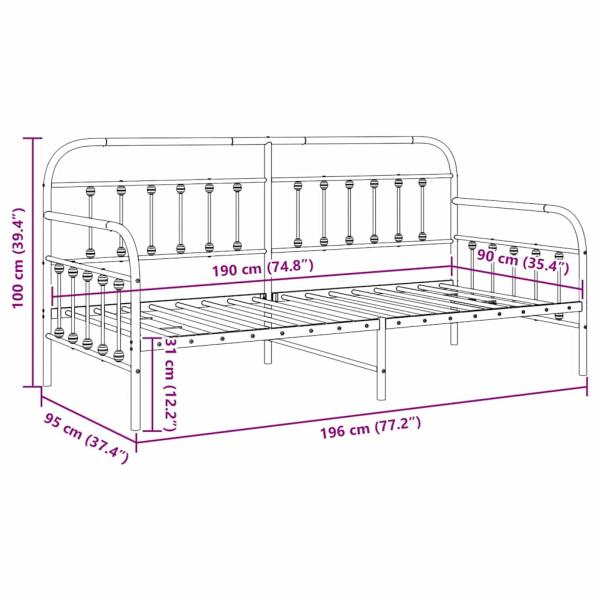Tagesbettgestell Schwarz 90x190 cm Stahl