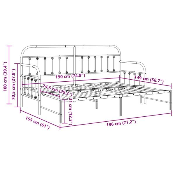 Tagesbettgestell mit Ausziehbett in Schwarz, 75x190 cm, aus Stahl